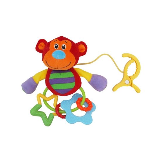 Plyšová hračka s hrkálkou Baby Mix opička klipom Červená