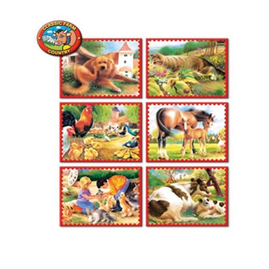 Skladacie obrázkové kocky 12 ks zvieratká z farmy Modrá
