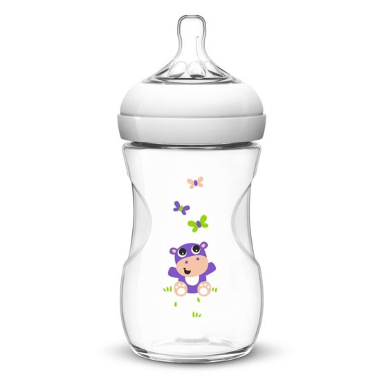 Dojčenská fľaša Avent Natural 260 ml biela hroch