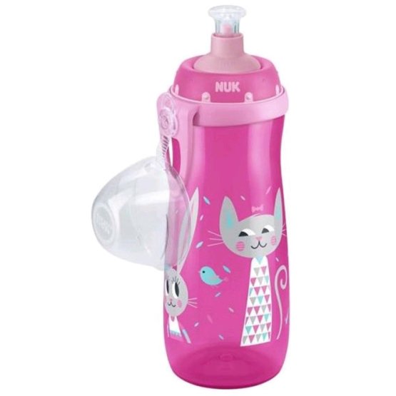 Detská fľaša NUK Sports Cup králiček a mačička 450 ml ružová