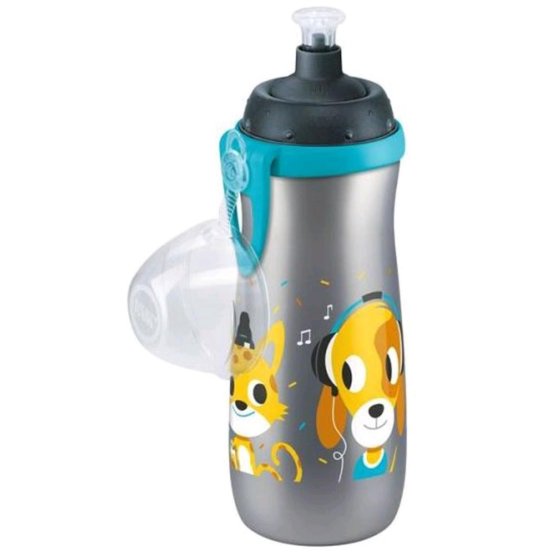 Detská fľaša NUK Sports Cup psíček a mačička 450 ml sivá