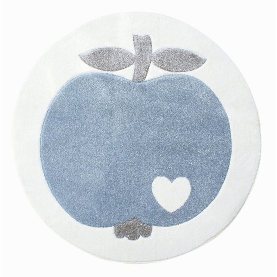 Detský okrúhly koberec JABLKO - bielo-modrý