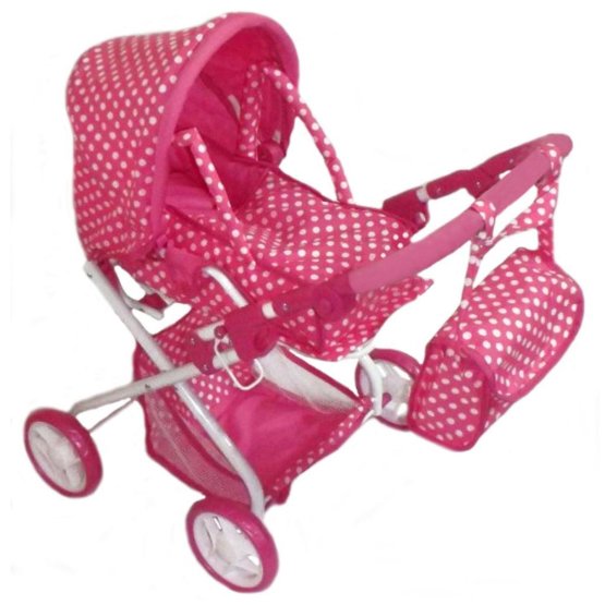 Detský kočík pre bábiky 2v1 Baby Mix ružový s bodkami