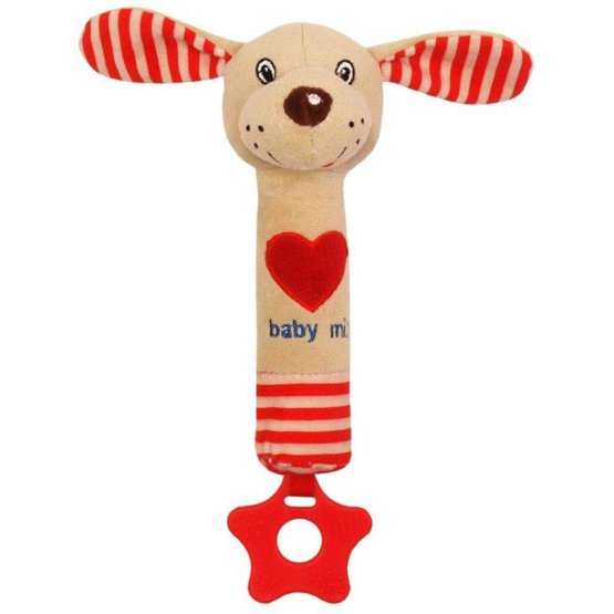 Detská pískacia plyšová hračka s hryzátkom Baby Mix psík červená