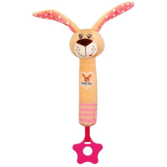 Detská pískacia plyšová hračka s hryzátkom Baby Mix králiček ružová