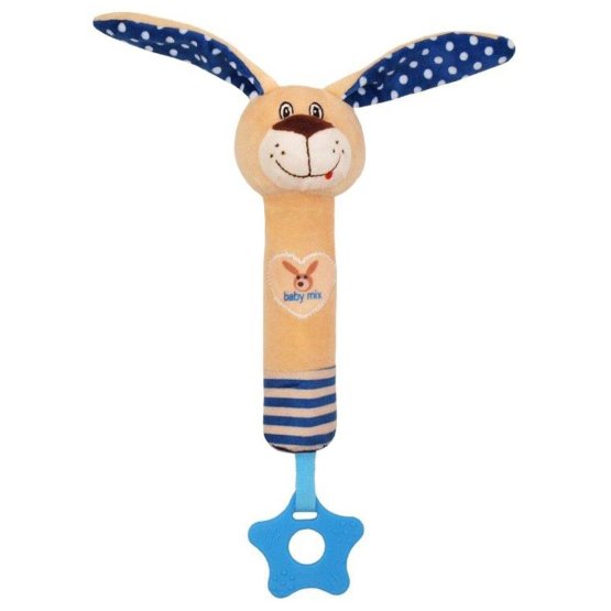 Detská pískacia plyšová hračka s hryzátkom Baby Mix králiček modrá