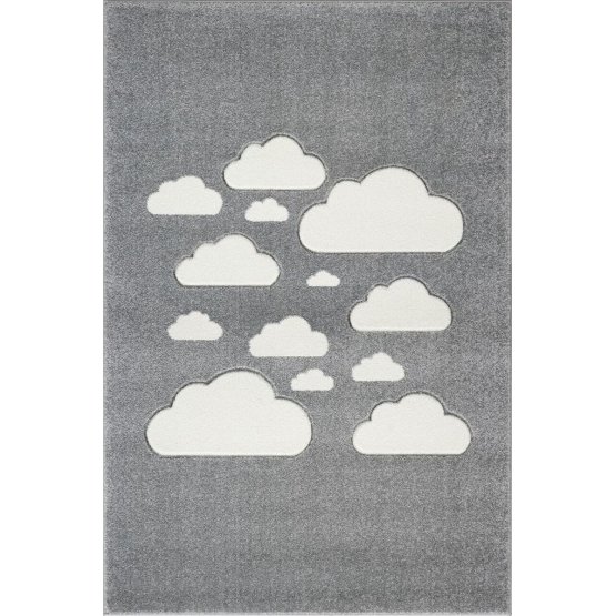 Detský koberec MRAKY - striebornošedý/biely