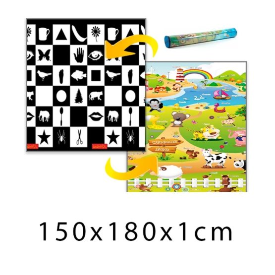 Detský penový koberec - šachovnica + farma - 150x180x1 cm