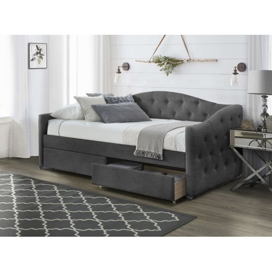 Čalúnená posteľ so šuplíkmi ALOHA 90 x 200 cm - Tmavo šedá