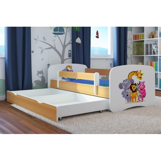 OURBABY detská posteľ so zábranou - ZOO III - buk-biela
