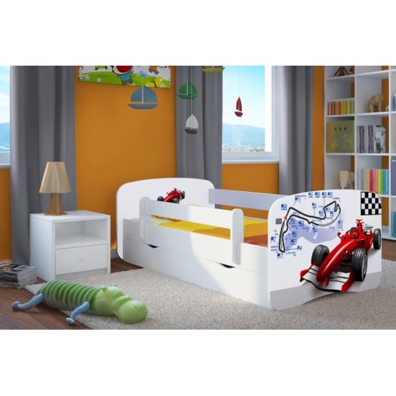 OURBABY detská posteľ so zábranou - Formula 1 - biela
