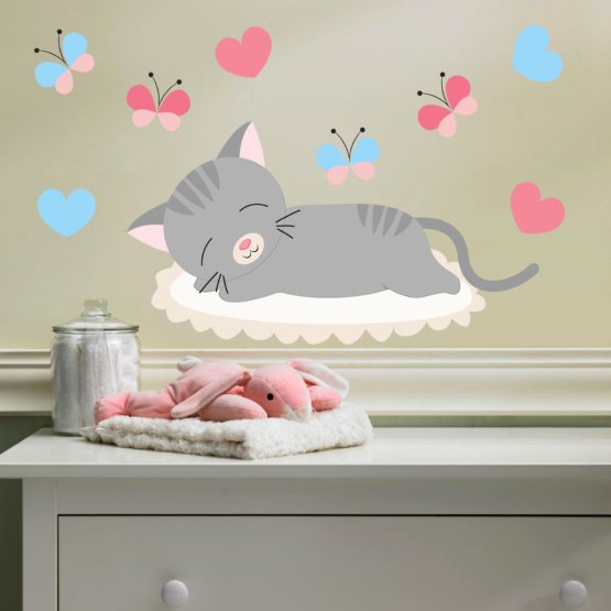 Dekorácia na stenu - spiace mačiatko