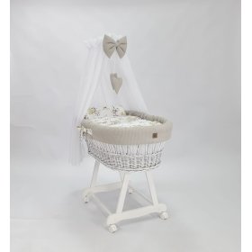Biela prútená postieľka s výbavou pre bábätko - Kvety bavlny, Ourbaby®