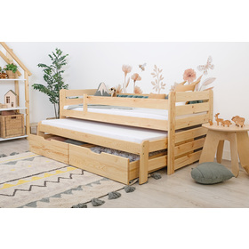 Detská posteľ s prístelkou a zábranou Praktik - prírodná
