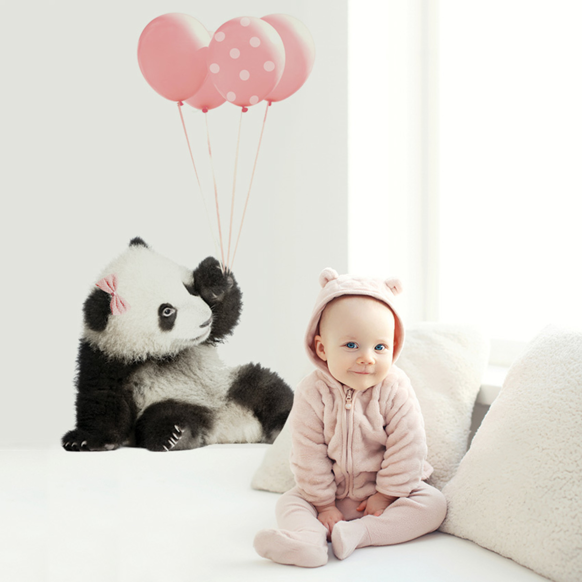 Dekorácia na stenu DEKORNIK - panda s ružovými balónikmi - 70 x 113 cm
