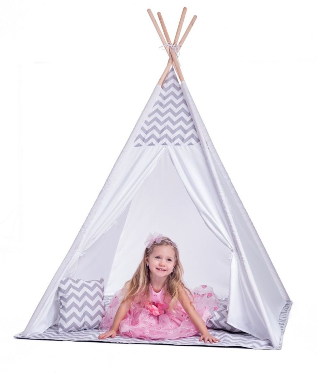 Detský stan teepee šedo-biely