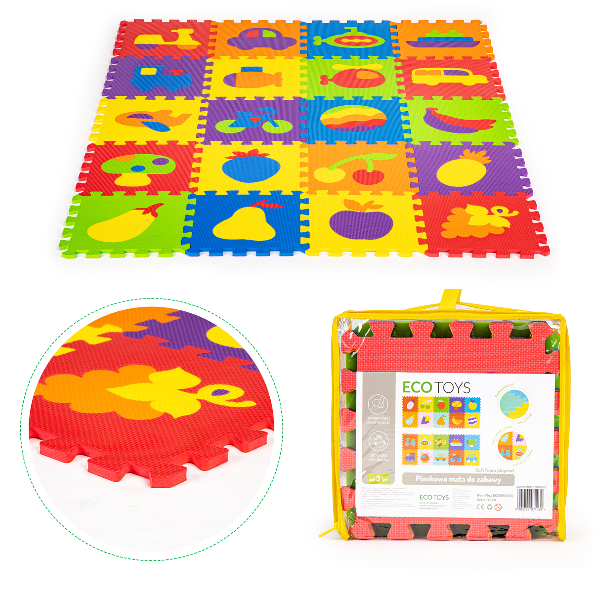 EcoToys Colorful educational mat štvorec mix farieb