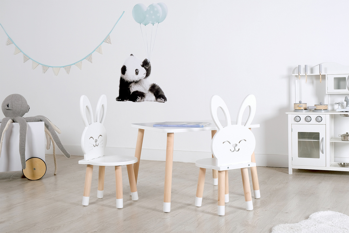 Detský stôl so stoličkami - Zajac - biely - set - 1x stôl + 1x stolička
