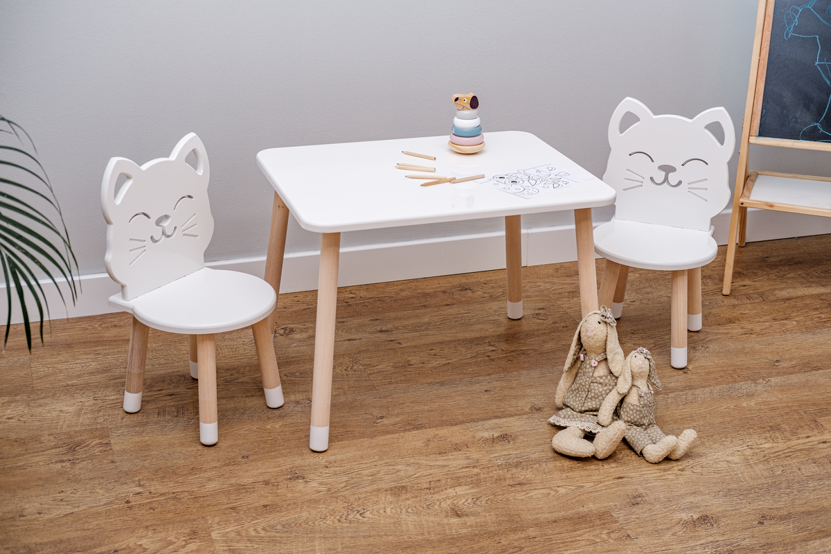 Detský stôl so stoličkami - Mačička - biely Kids table set - Cat