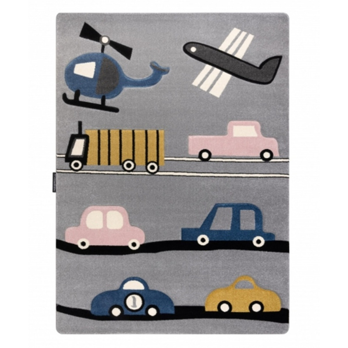 Detský koberec PETIT - Dopravné prostriedky - sivý Means of transport rug - grey 120 x 170 cm