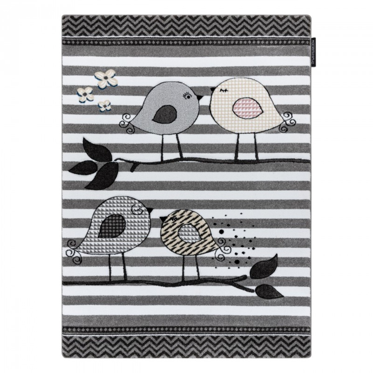 Detský koberec PETIT - Vtáčiky - šedo-biely - 140 x 190 cm
