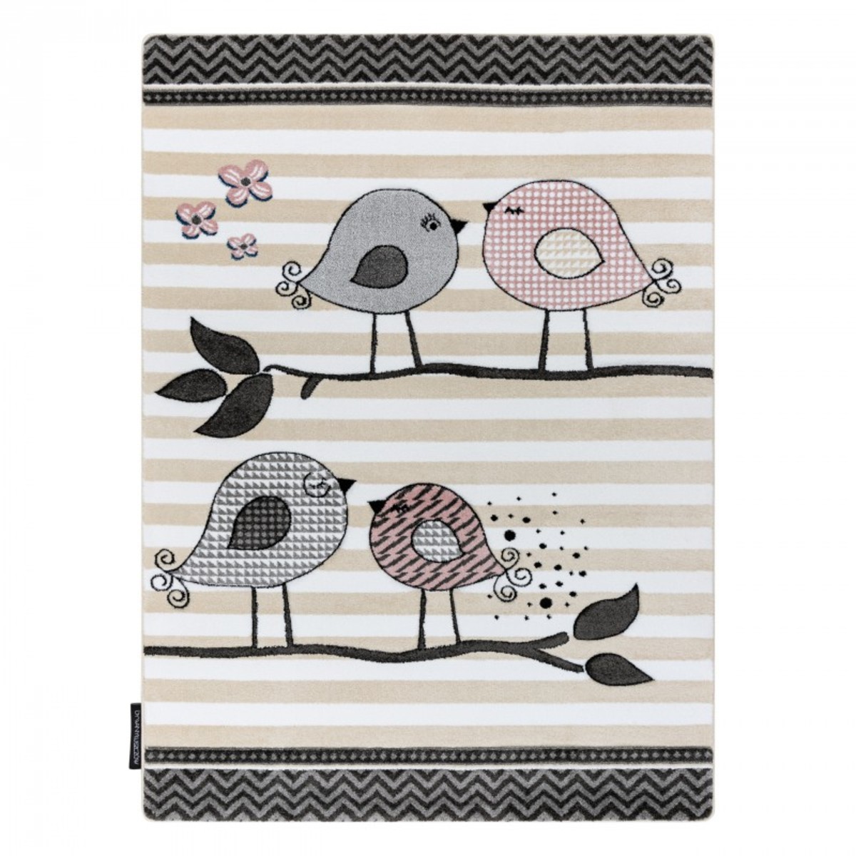 Detský koberec PETIT - Vtáčiky - béžovo-biely Birds Rug - beige 200 x 290 cm