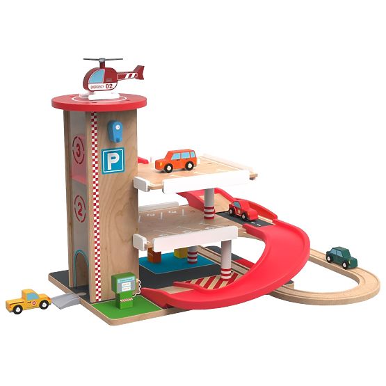 2Kids Toys Drevená garáž s vláčkodráhou