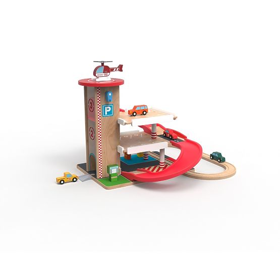 2Kids Toys Drevená garáž s vláčkodráhou