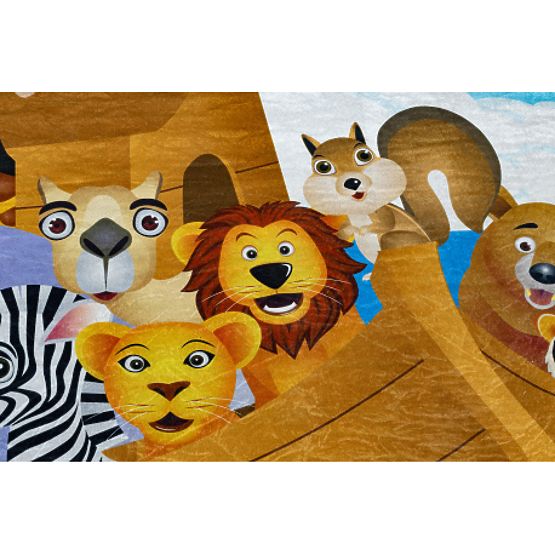 BAMBINO 2685 umývací koberec Zvieratá, Loď pre deti protišmyk - modrá / hnedá