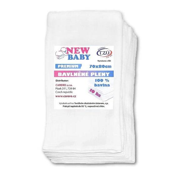 Bavlnené plienky NEW BABY 70x80 cm PREMIUM Biela