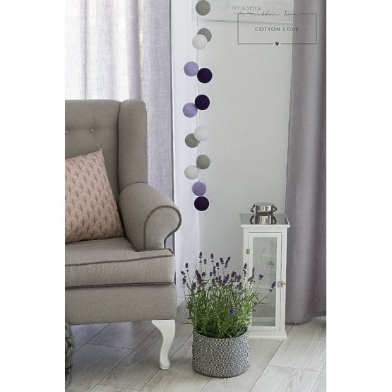 Bavlnené svietiace LED guličky Cotton Balls - fialové