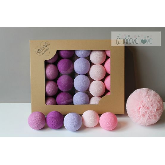 Bavlnené svietiace LED guličky Cotton Balls - light berry