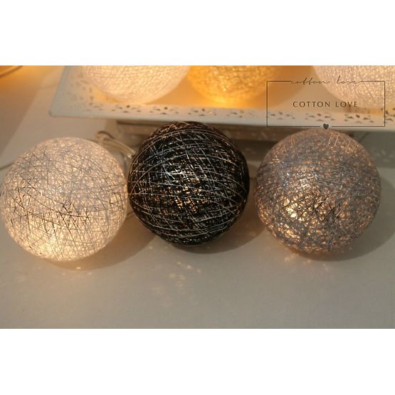 Bavlnené svietiace LED guličky Cotton Balls - strieborné