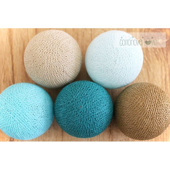 Bavlnené svietiace LED guličky Cotton Balls - tyrkysové