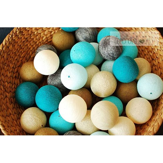 Bavlnené svietiace LED guličky Cotton Balls - tyrkysové
