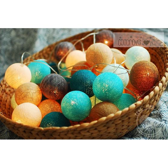 Bavlnené svietiace LED guličky Cotton Balls - tyrkysové