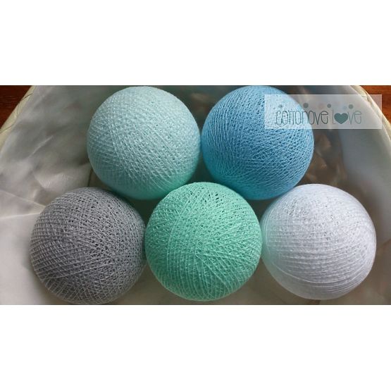 Bavlnené svietiaci LED guličky Cotton Balls - mint pastel
