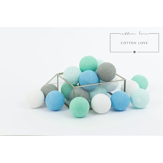 Bavlnené svietiaci LED guličky Cotton Balls - mint pastel