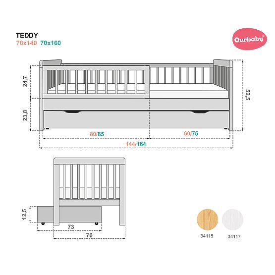 Bazar - Detská posteľ so zábranou TEDDY - prírodná