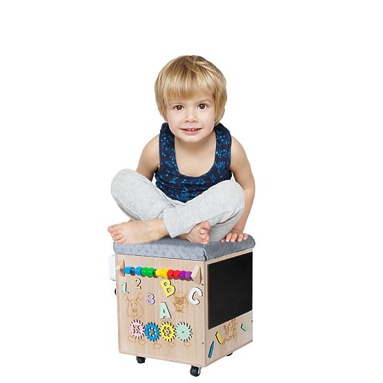 Bazar - Drevený Montessori Activity taburet - prírodný / sivý