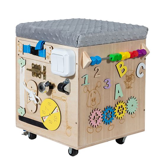 Bazar - Drevený Montessori Activity taburet - prírodný / sivý