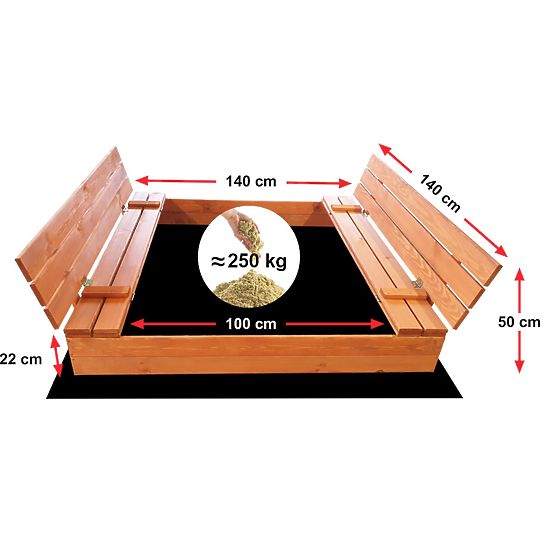 Bazar - Uzavierateľné pieskovisko s lavičkami 140 x 140 - impregnované