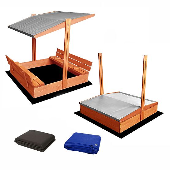 Bazar - Uzavierateľné pieskovisko s lavičkami a strieškou 120 x 120 - sivá