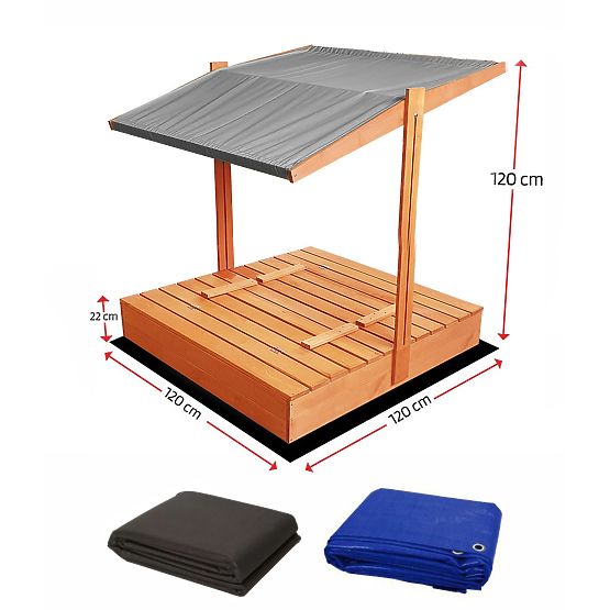 Bazar - Uzavierateľné pieskovisko s lavičkami a strieškou 120 x 120 - sivá