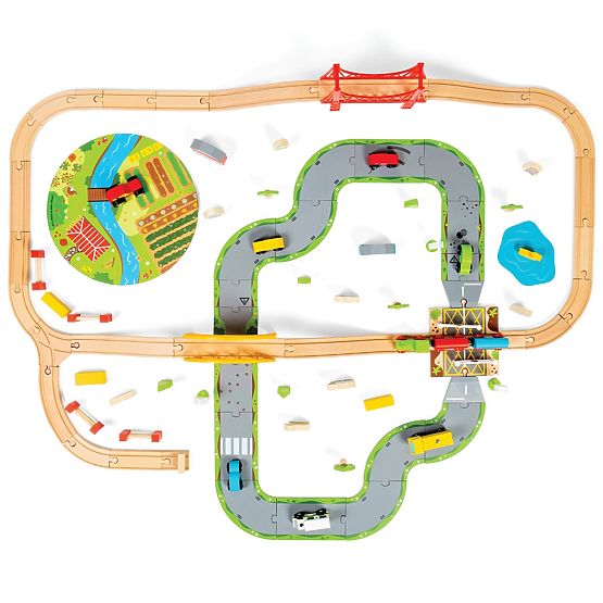 Bigjigs Rail Drevená vláčikodráha s vidieckou cestou 80 dielov
