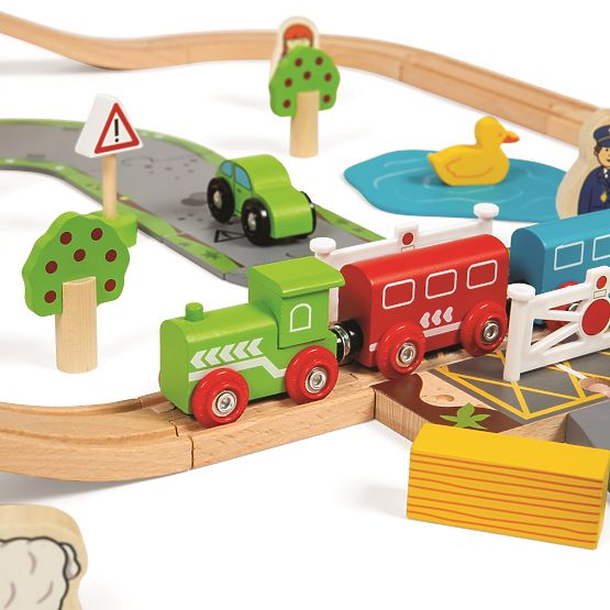 Bigjigs Rail Drevená vláčikodráha s vidieckou cestou 80 dielov