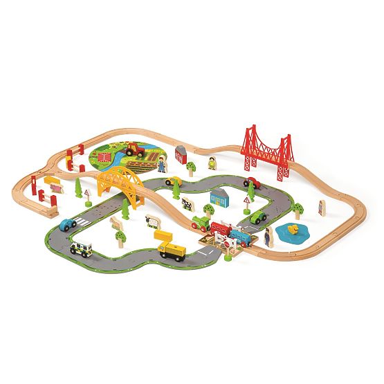 Bigjigs Rail Drevená vláčikodráha s vidieckou cestou 80 dielov