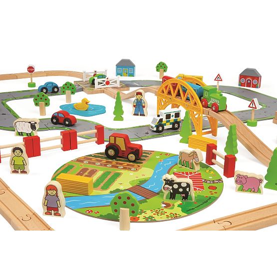 Bigjigs Rail Drevená vláčikodráha s vidieckou cestou 80 dielov
