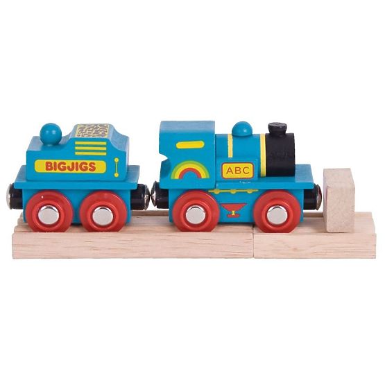 Bigjigs Rail Modrá mašinka s tendrem + 2 koľaje