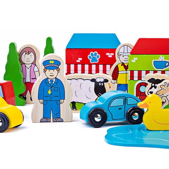 Bigjigs Rail Veľká sada príslušenstva drevené vláčikodráhy